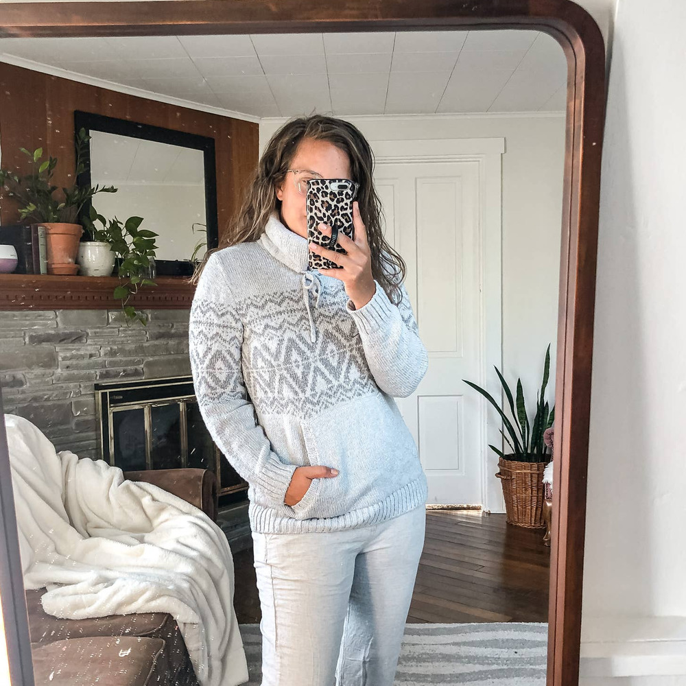 L.L. BEAN | Women's Small Gray Nordic Fair Isle Turtleneck Sweater Chunky Knit